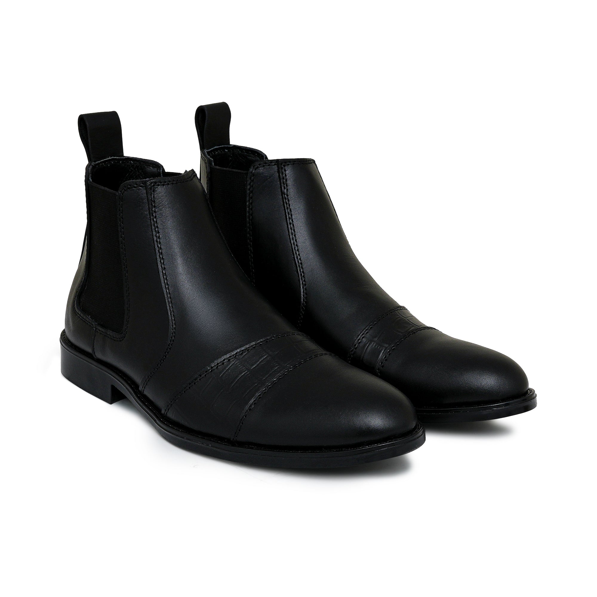 Black Elegant Leather Chelsea Boots PD02
