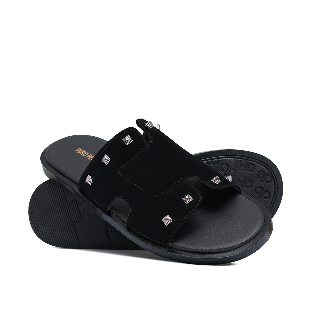 Black Suede Studded Slipper SZ04