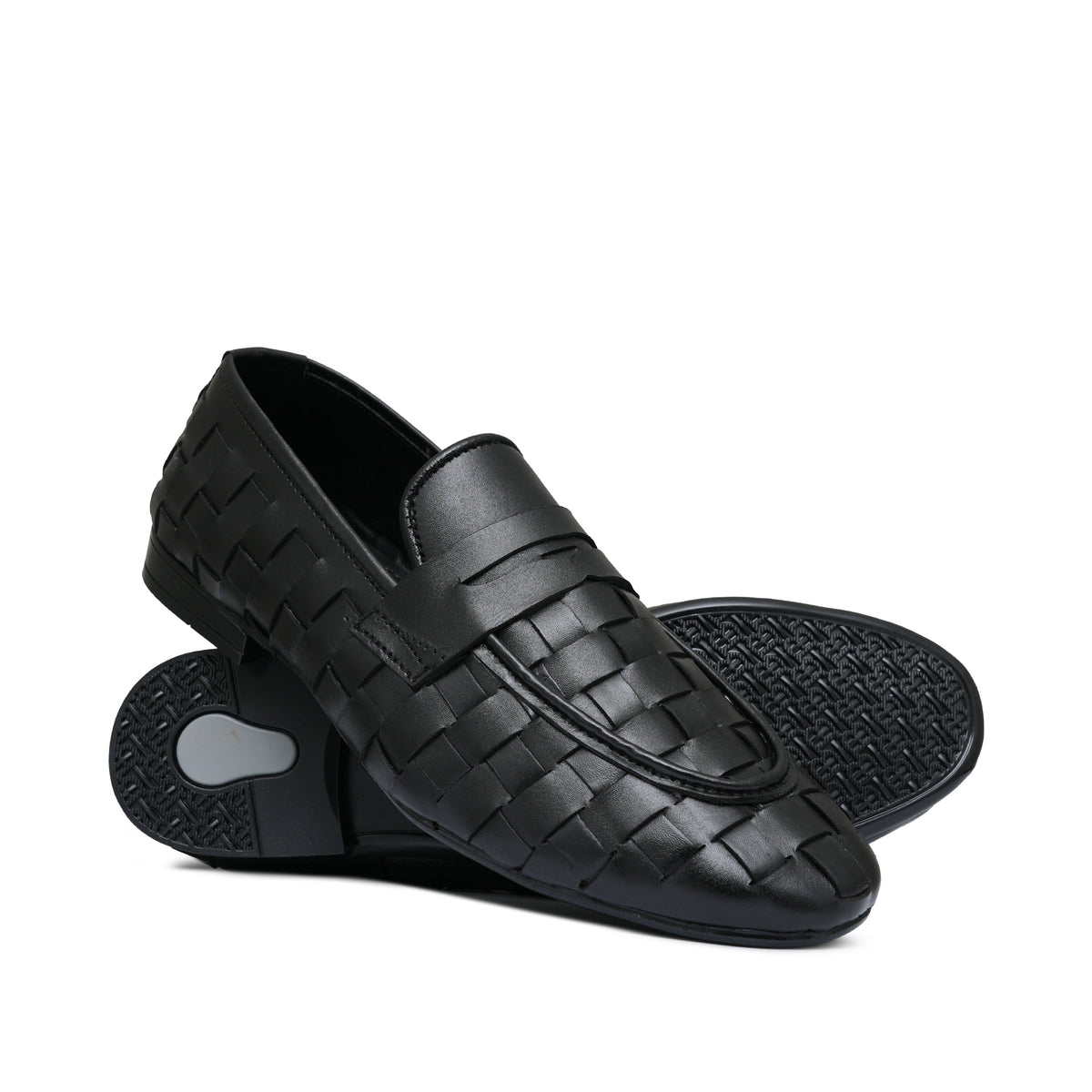 Black Leather Woven Shoe PA03