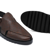 Brown Textured Leather Sandal Da03