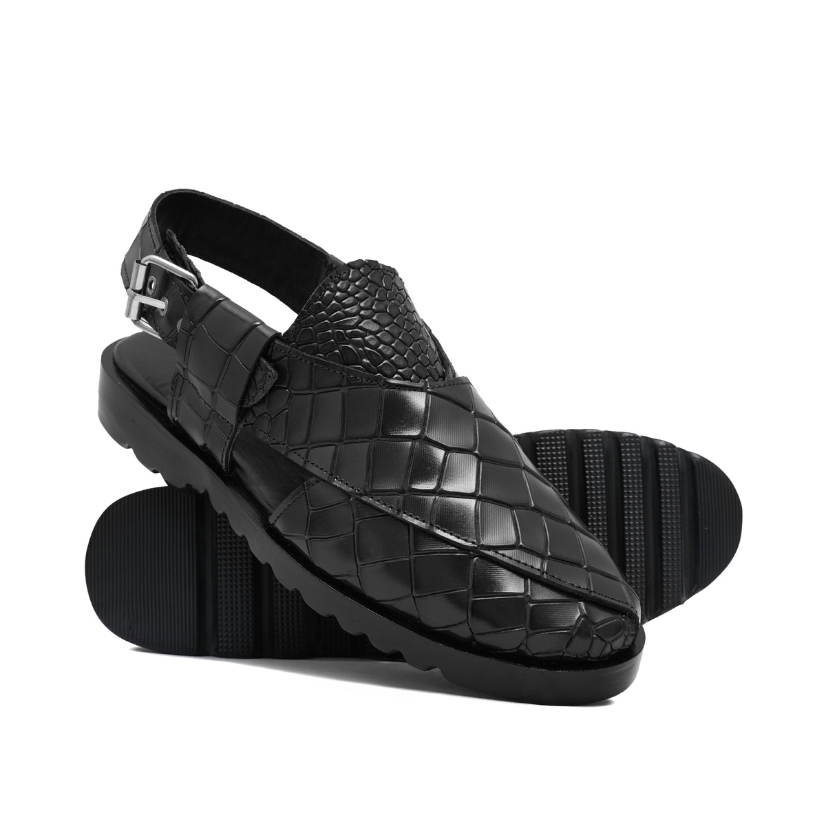 Black Croc Peshawari Chappal Da33