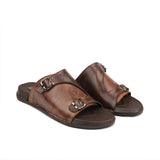 Dual-Buckle Brown Formal Slipper SA62
