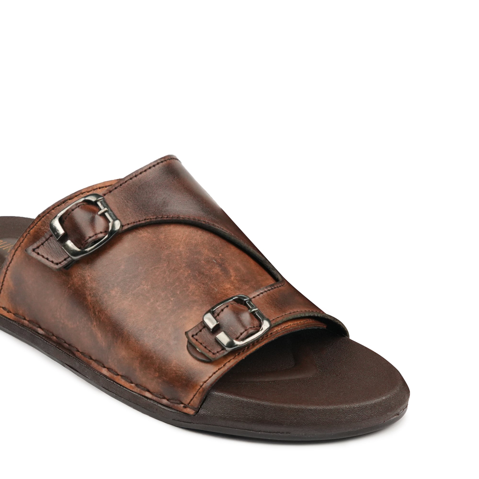 Dual-Buckle Brown Formal Slipper SA62