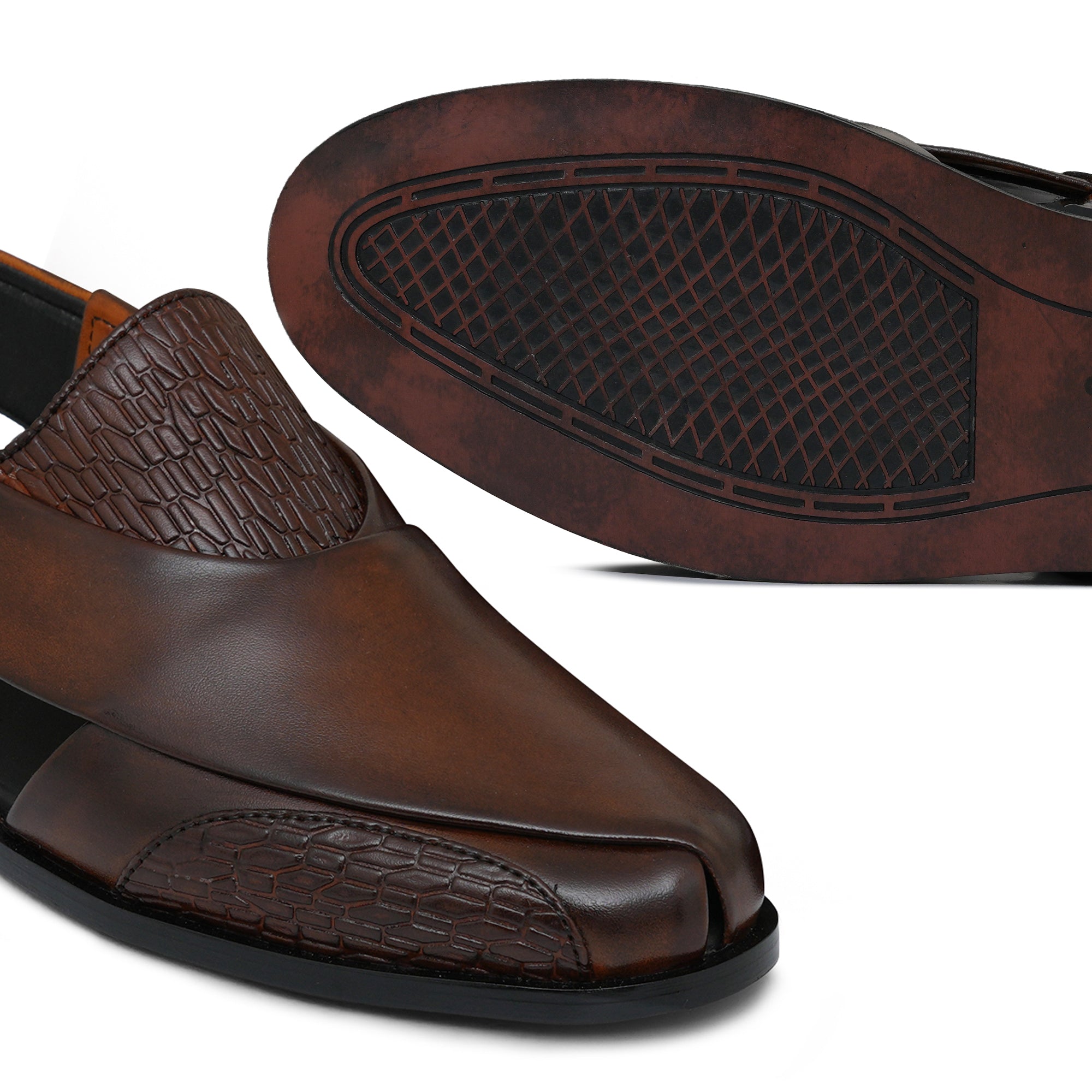 Brown Classy Textured Peshawari Chappal DZ61