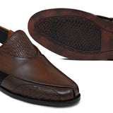 Brown Classy Textured Peshawari Chappal DZ61