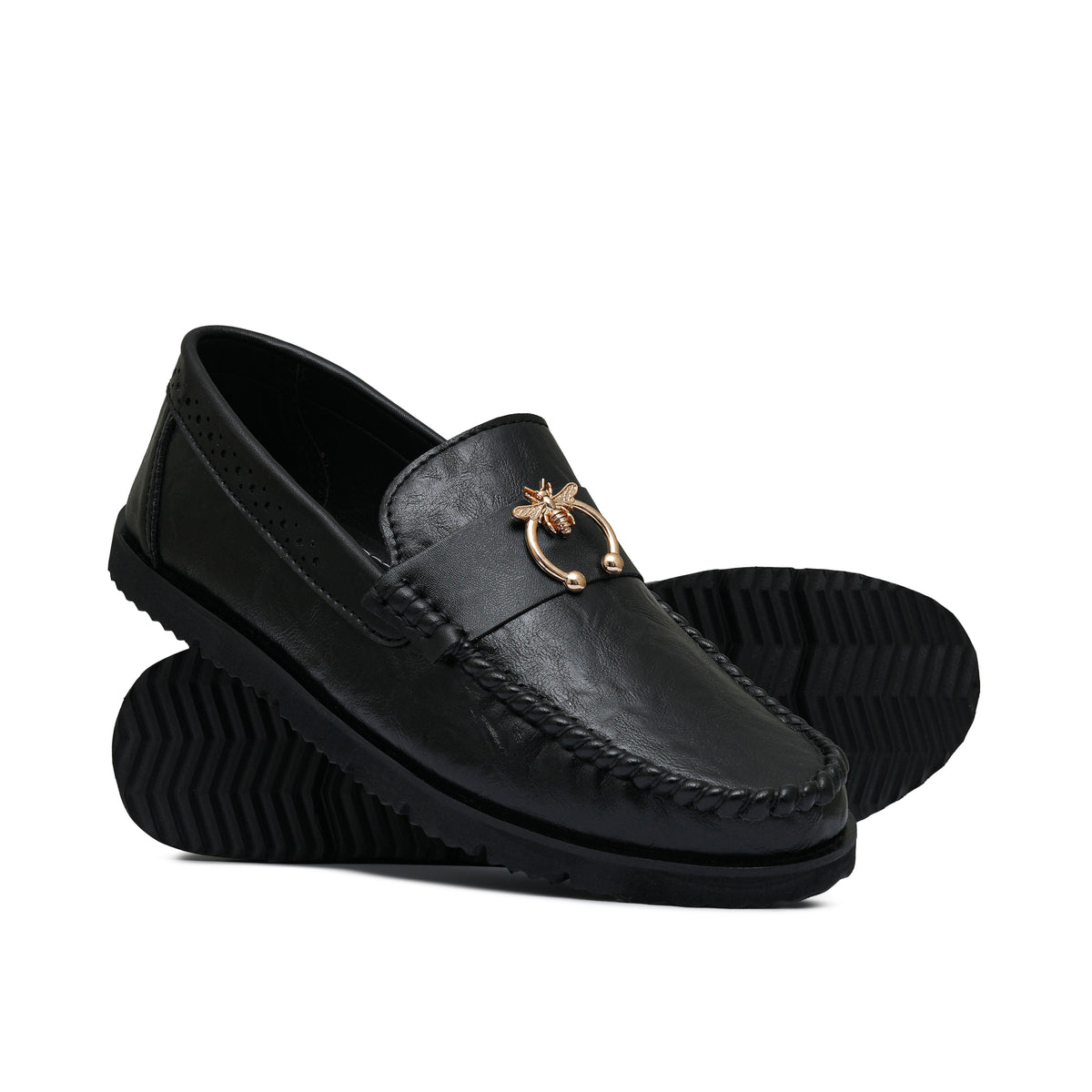 Kids' Elegant Black Buckle Shoe Lak10
