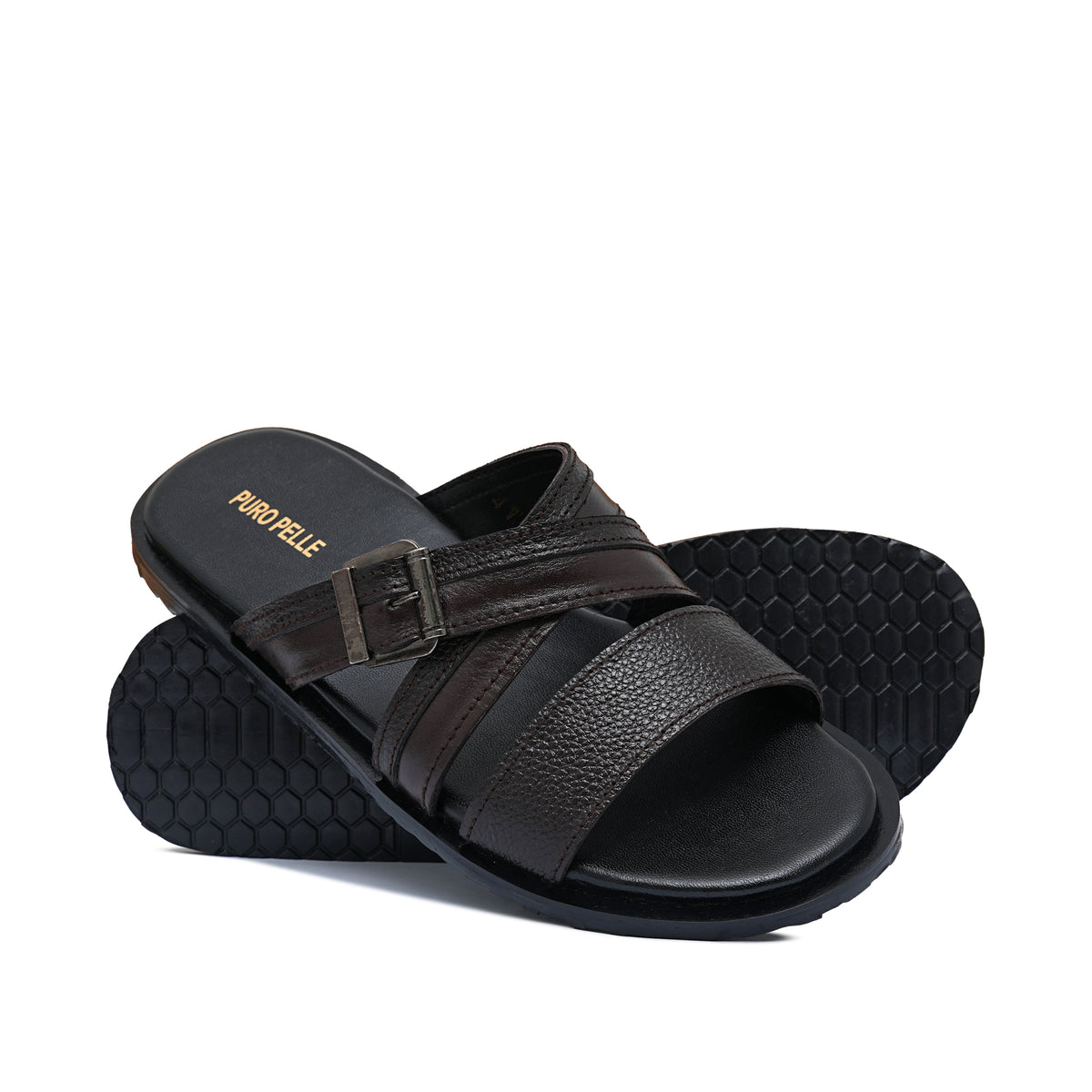 Brown Strap Leather Slipper SA136
