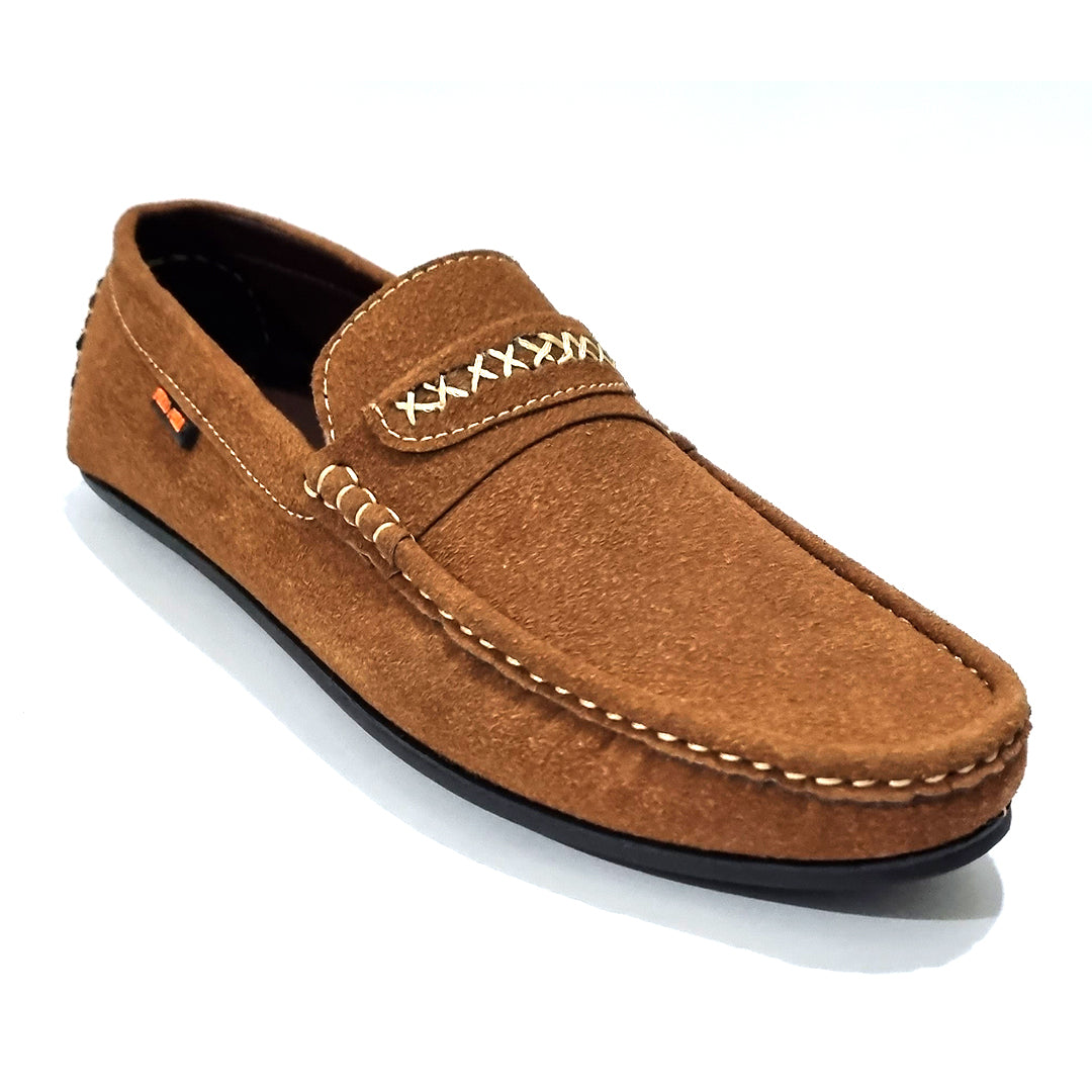 Men Brown Suede Embroided Loafer X79