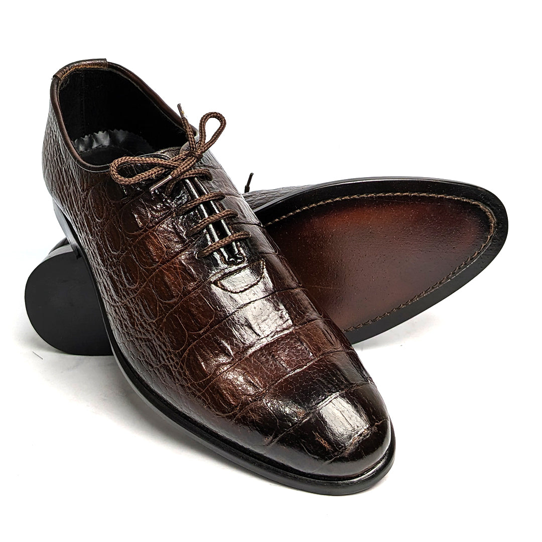 Men Formal Handmade Premium Croc Lace Two Tone Leather Shoe RSH