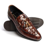 Men Formal Brown Woven Tassel Pure Handmade Leather Shoe