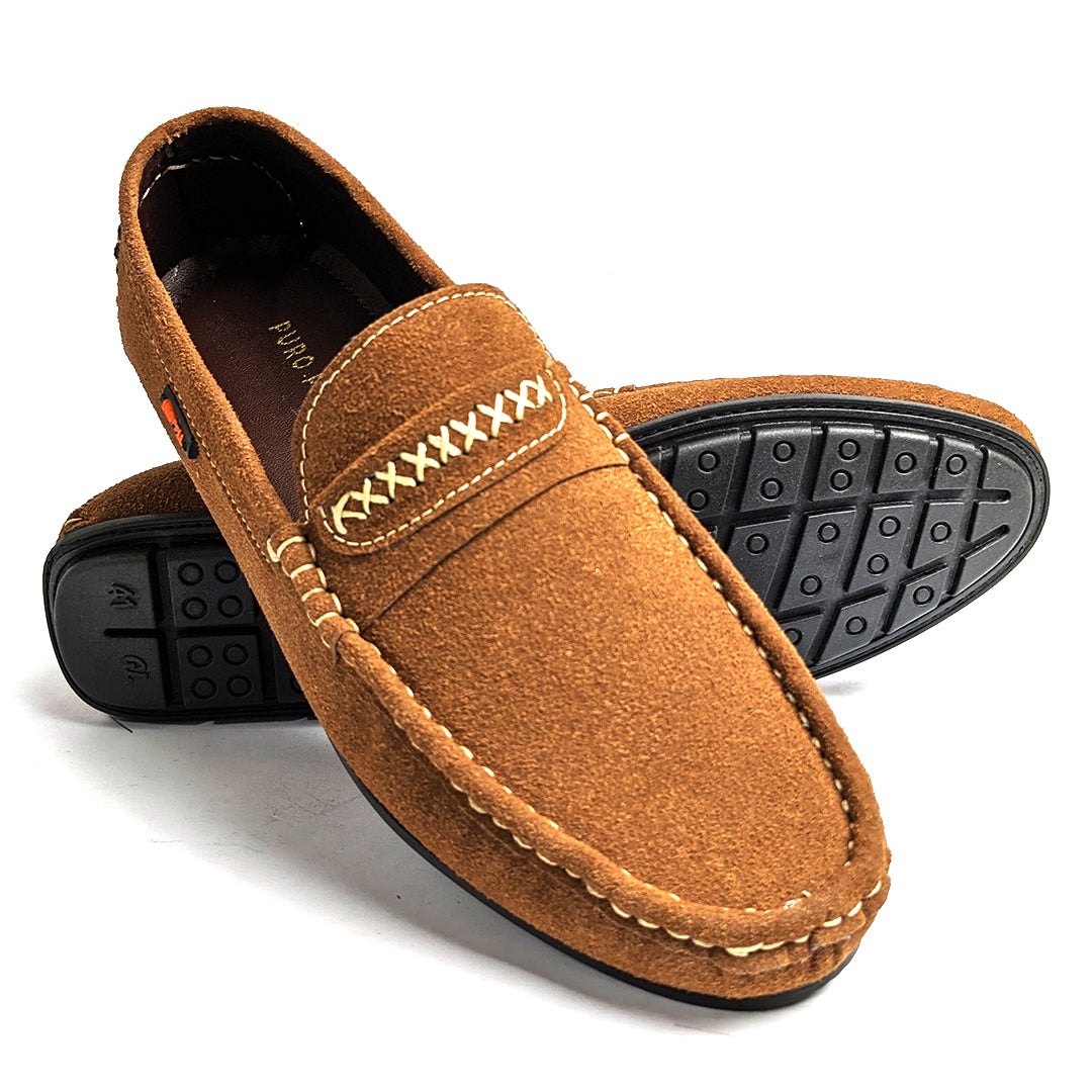 Men Brown Suede Embroided Loafer X79