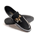 Men Formal Black Suede and Patent Tassle Shoe  JHM