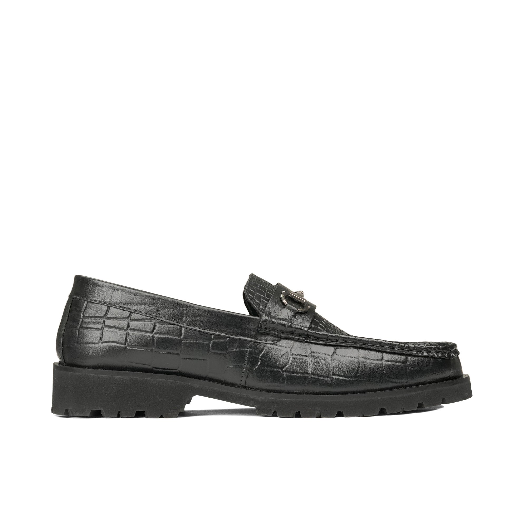 Black Croc Leather Shoe PJ01