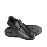 Black Leather Shoes with Gold Buckle Accent PA23