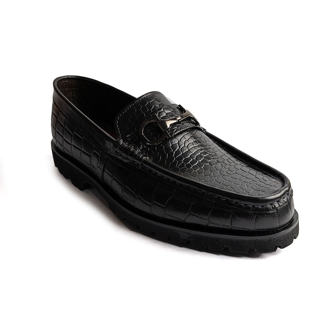 Black Croc Leather Shoe PJ01