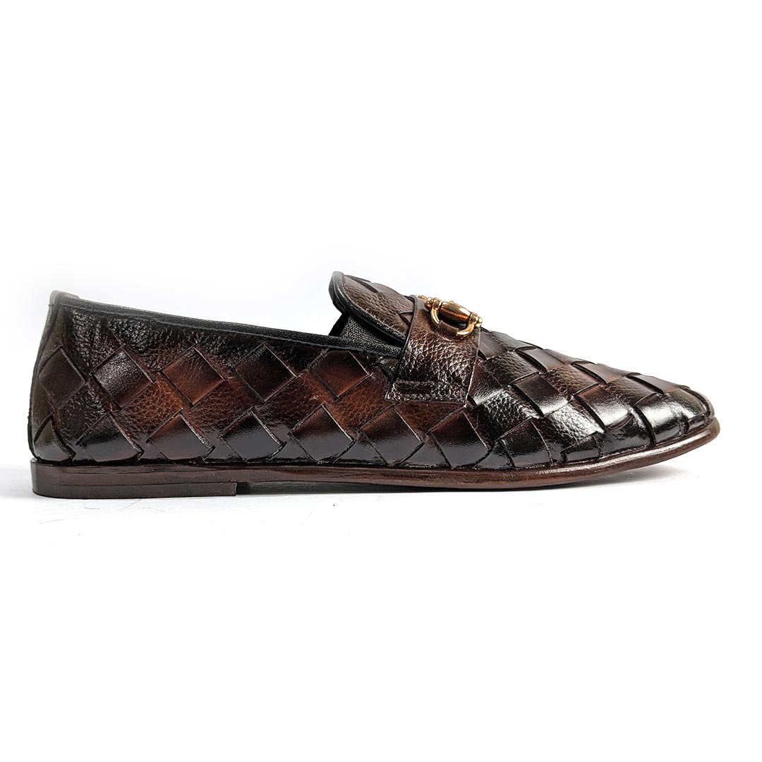 Men Formal Handmade Premium Woven Leather Two Tone Shoe