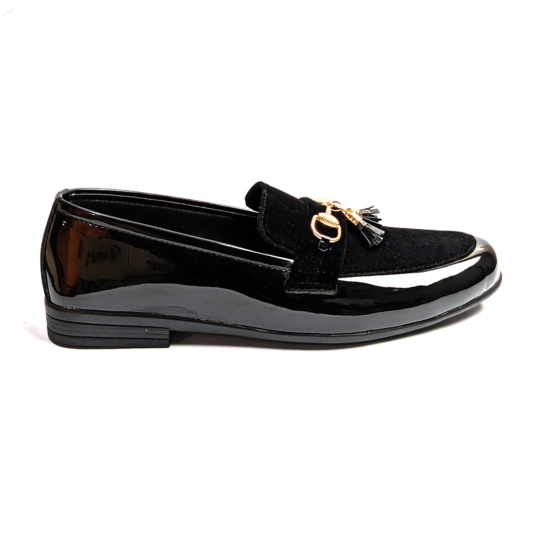 Black Suede & Patent Tassle Shoe FJ06
