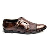 Men Formal Brown Two Monk Pure Handmade Leather Shoe RHS