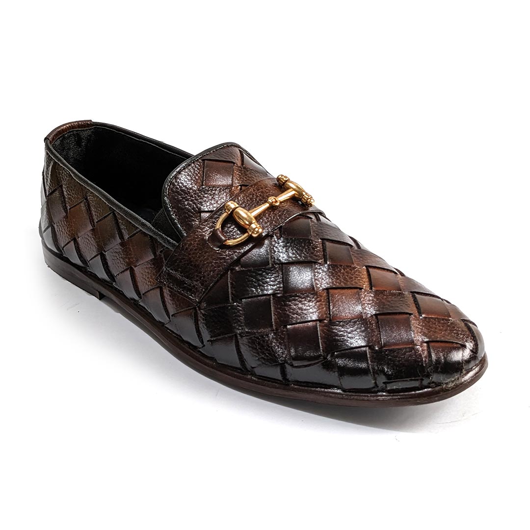 Men Formal Handmade Premium Woven Leather Two Tone Shoe