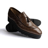 Men Formal Handmade Premium HIgh Sole Brown Tassle Shoe