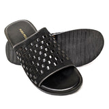 Men Handmade Premium Woven Leather Black Slippers
