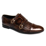 Men Formal Brown Two Monk Textured Pure Handmade Leather Shoe RHS