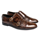 Men Formal Brown Two Monk Textured Pure Handmade Leather Shoe RHS