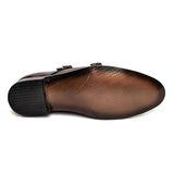 Men Formal Brown Two Monk Pure Handmade Leather Shoe RHS