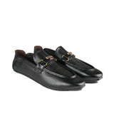 Black Leather Shoes with Gold Buckle Accent PA23