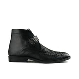 Black Textured Leather Ankle Boots PJ38