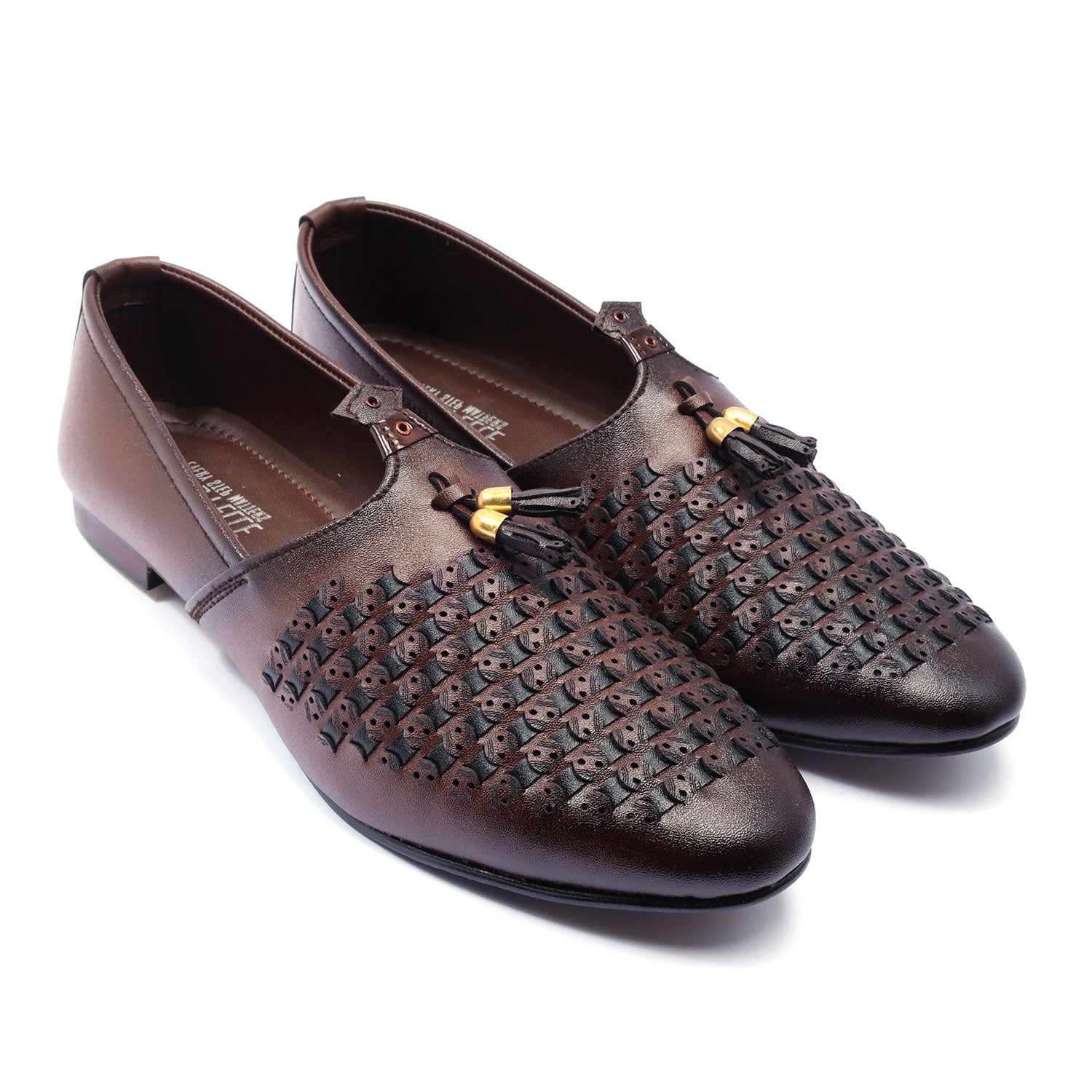 Men Formal Synthetic Leather Brown Woven Cut Shoe X2