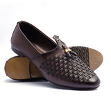 Men Formal Synthetic Leather Brown Woven Cut Shoe X2