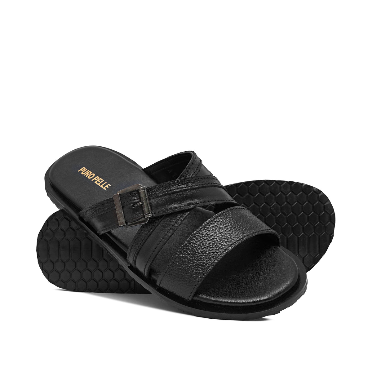 Black Strap Leather Slipper SA137