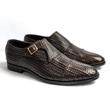 Men Formal Brown Singal Monk Textured Pure Handmade Leather Shoe RHS
