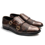 Men Formal Brown Two Monk Pure Handmade Leather Shoe RHS