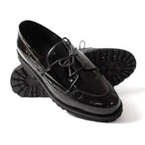 Men Formal High Sole Black Pure Patent Laced Leather Shoe 00X
