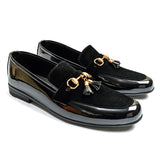 Men Formal Black Suede and Patent Tassle Shoe  JHM