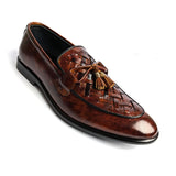 Men Formal Brown Woven Tassel Pure Handmade Leather Shoe