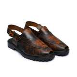 Textured Brown Peshawari Chappal DAZ3