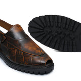 Textured Brown Peshawari Chappal DAZ3