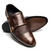 Men Formal Brown Two Monk Pure Handmade Leather Shoe RHS