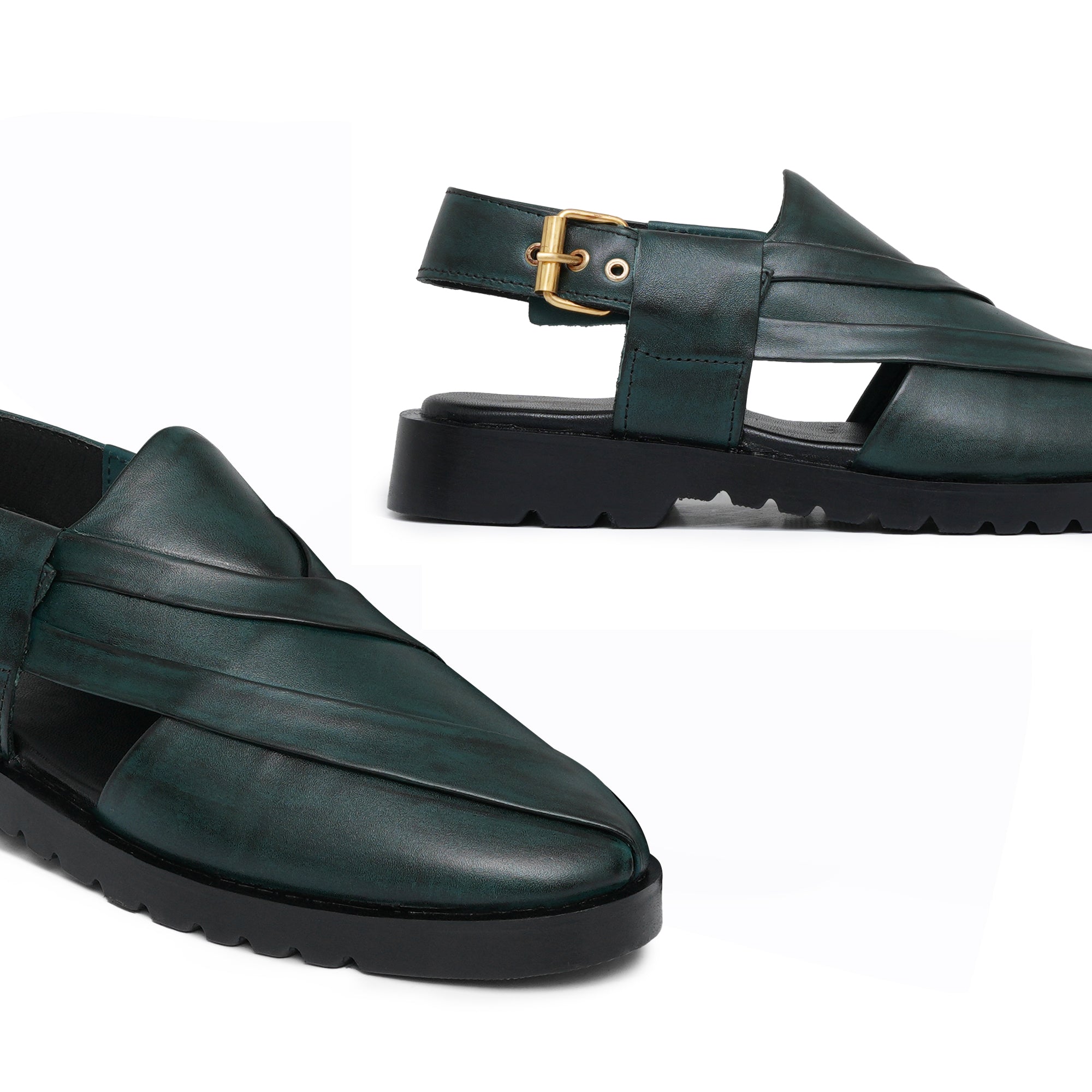 Deep Emerald Green Peshawari Chappal DZ50