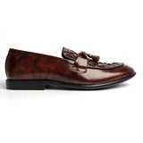 Men Formal Brown Woven Tassel Pure Handmade Leather Shoe