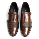 Men Formal Brown Two Monk Pure Handmade Leather Shoe RHS