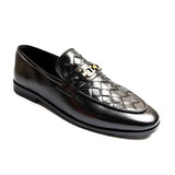 Men Formal Handmade Premium  Black Woven Leather Shoe