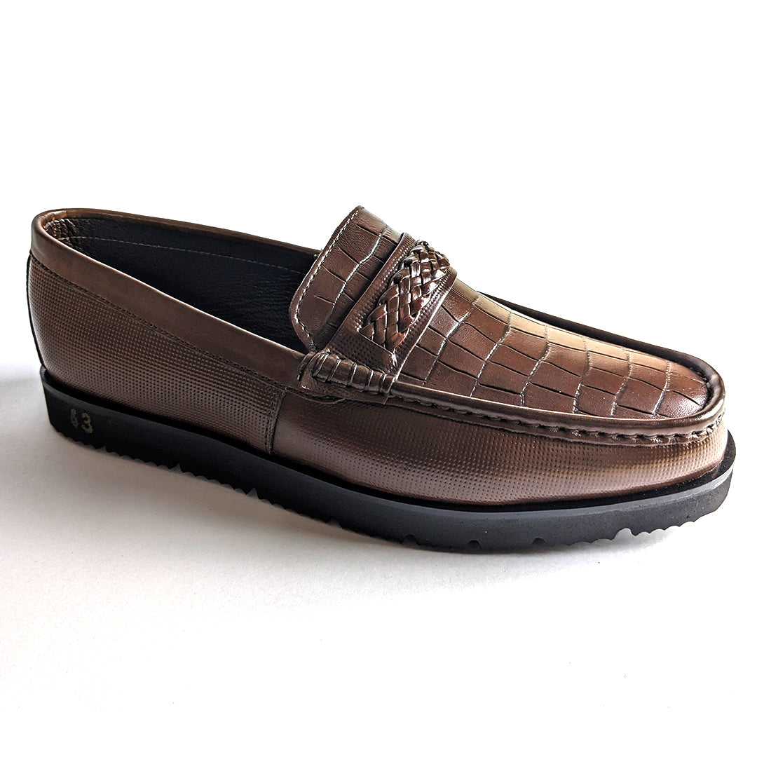 Men Formal High Sole Elegant Brown Croc Pure Leather Shoe  JAV02
