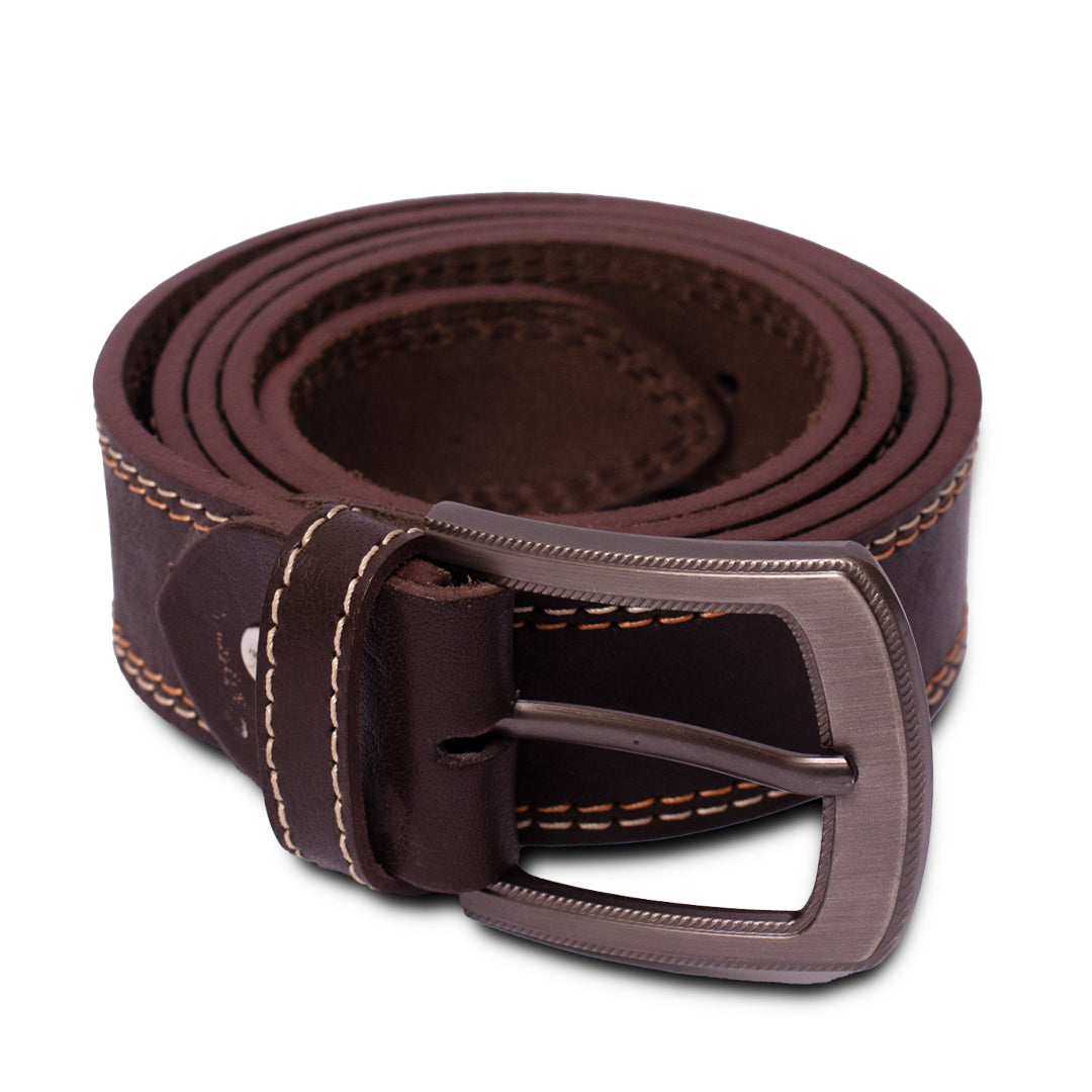 Double-Stitched Premium Men Brown Leather Belt MUB 006