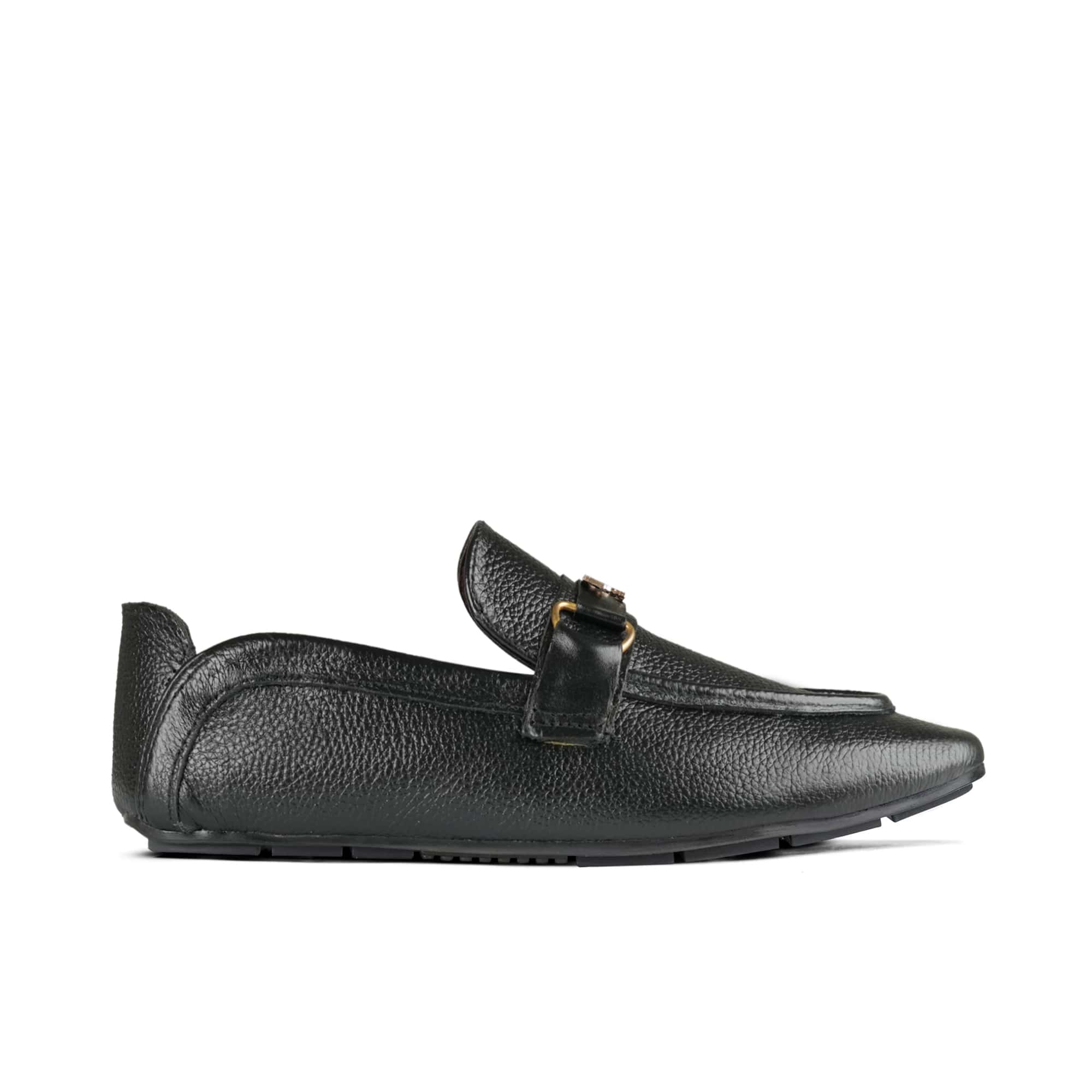 Black Leather Shoes with Gold Buckle Accent PA23