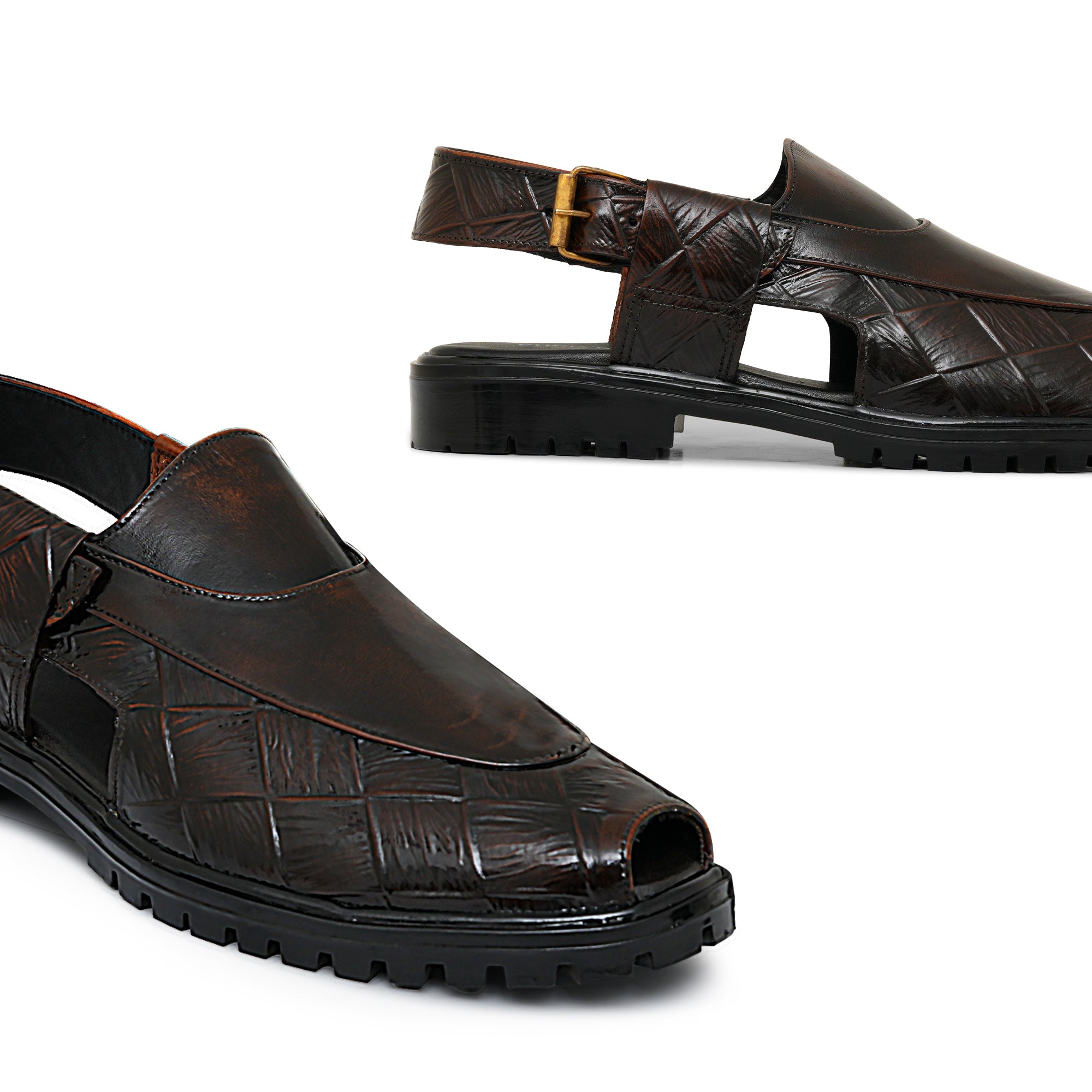 Textured Brown Peshawari Chappal DAZ3
