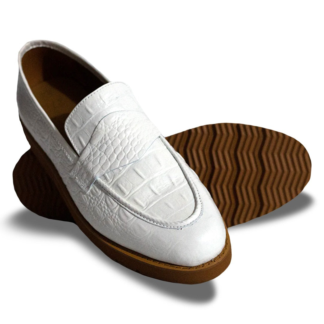 Men Formal High Sole White Croc Pure Leather Shoe